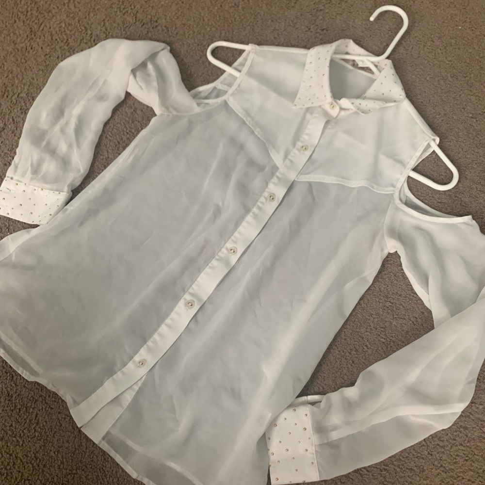 White long sleeve blouse , with gold details in collar